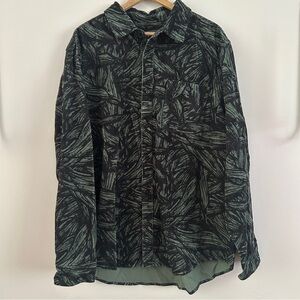 NWT Black and Green Lightweight Corduroy Shirt Jacket with Leaf Print XL